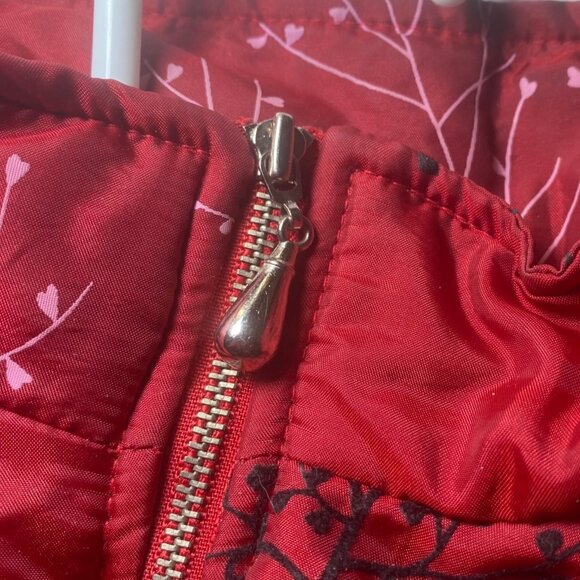 Womens Red Jacket 1X Nylon & Polyester Tree Print Full Metal Zip - Picture 3 of 9